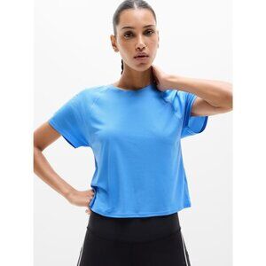 Athleta L Grid Knit Tee Cornflower Blue Large Regular